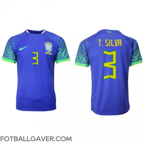 Brasil Thiago Silva #3 Fotballklær Bortedrakt VM 2022 Kortermet